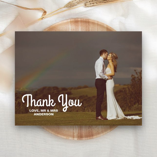 Typography Overlay Wedding Couple Photo Thank You Postcard (Creator Uploaded)