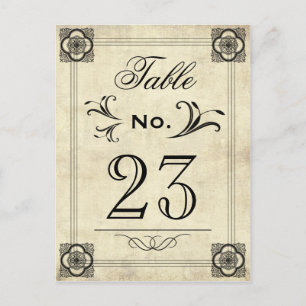 Typography Parchment Vintage Wedding Table Numbers Postcard