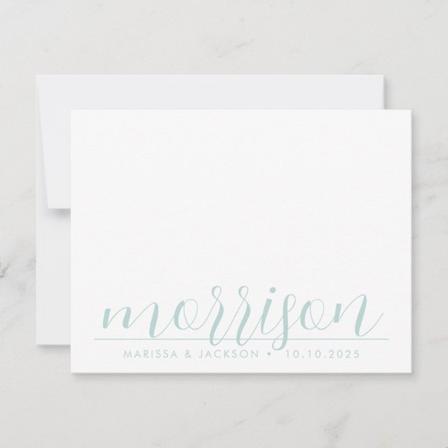 Typography Pastel Blue Green Family Name Wedding  Card (Front)