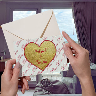 Typography Pattern Gold Red Heart Valentines Day Holiday Card