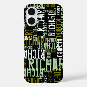 Typography Pattern of Names Oversized Black iPhone 16 Case