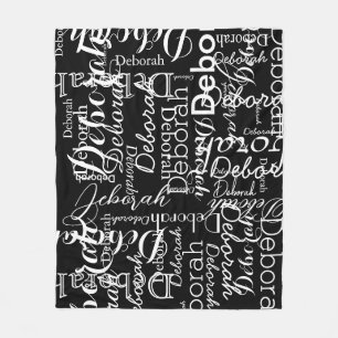Typography Pattern White Names Black Fleece Blanket