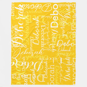 Typography Pattern White Names Yellow Fleece Blanket