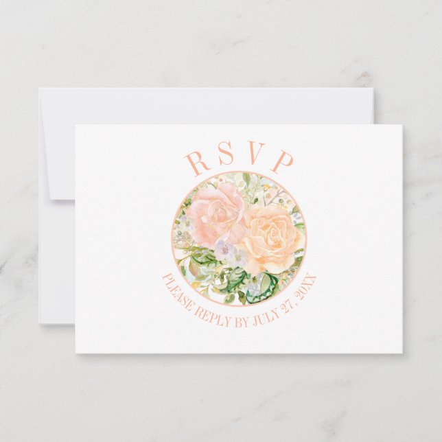 Typography Peach Roses Circular Frame RSVP (Front)