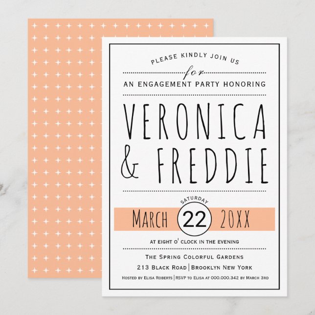 Typography  peach wedding engagement party invitation (Front/Back)