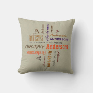 Typography Personal Name Collage Family any Colour Cushion