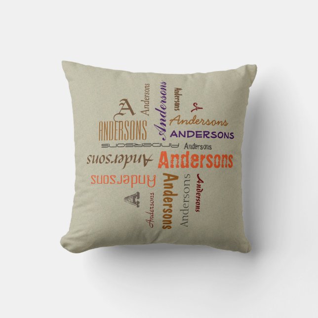 Typography Personal Name Collage Family any Colour Cushion (Front)
