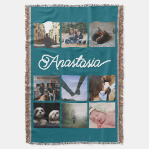 Typography Personalised Photo Collage Throw Blanket