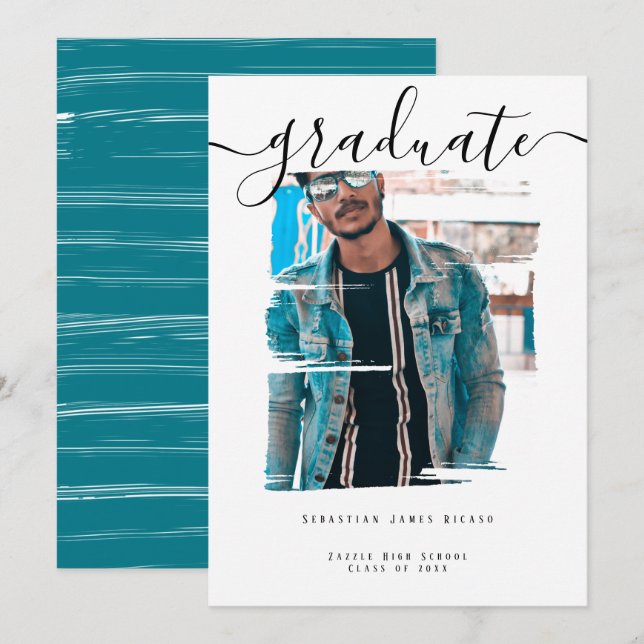 Typography Photo Personalised Graduation Invitation (Front/Back)