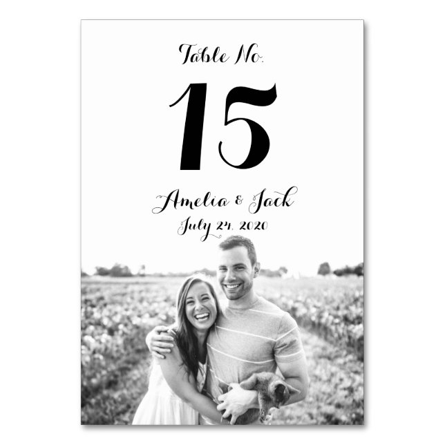 Typography Photo Wedding Table Number Card (Front)