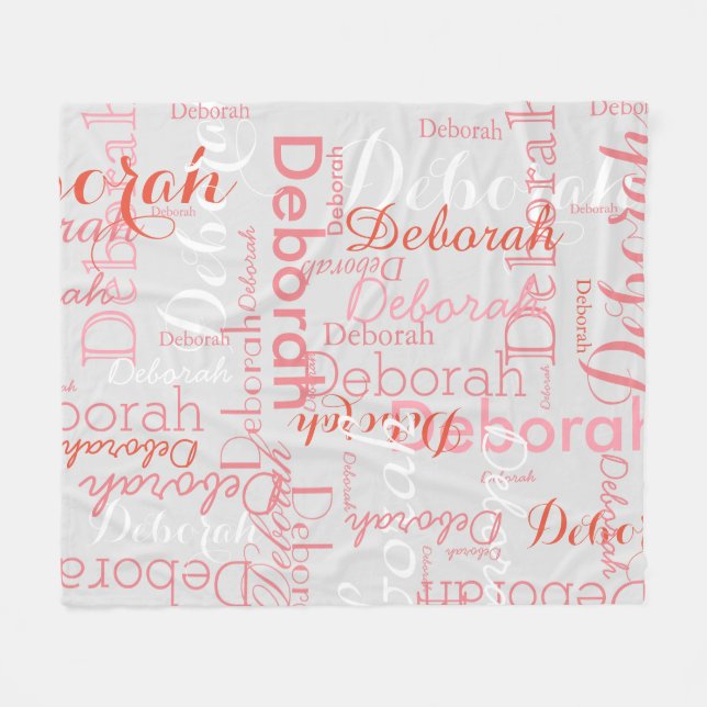 Typography Pink Names Grey Fleece Blanket (Front (Horizontal))