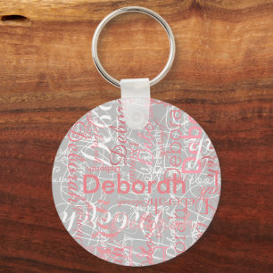 Typography Pinkish Names on Pale Grey Key Ring