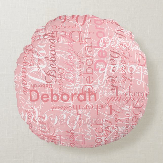 Typography Pinkish Names Pale Pink Round Cushion (Front)