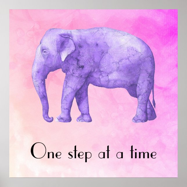 Typography Purple Watercolor Elephant Poster (Front)