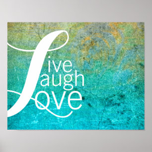 typography quote poster live laugh love on blue