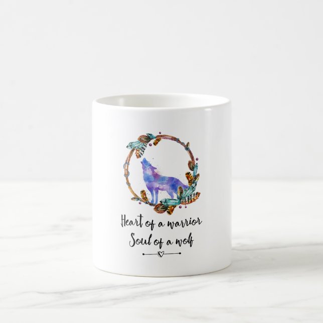 Typography Quote with a Watercolor Wolf Boho Style Coffee Mug (Center)