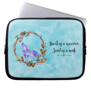 Typography Quote with a Watercolor Wolf Boho Style Laptop Sleeve