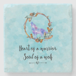 Typography Quote with a Watercolor Wolf Boho Style Stone Coaster