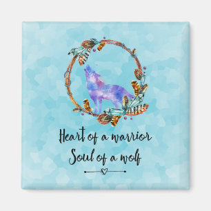 Typography Quote with Wild Wolf in a Boho Wreath Magnet