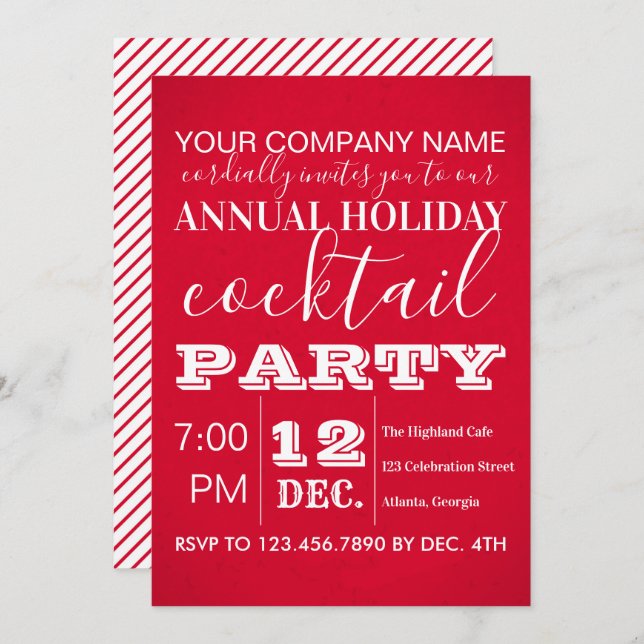 Typography Red Corporate Holiday Party Invitation (Front/Back)