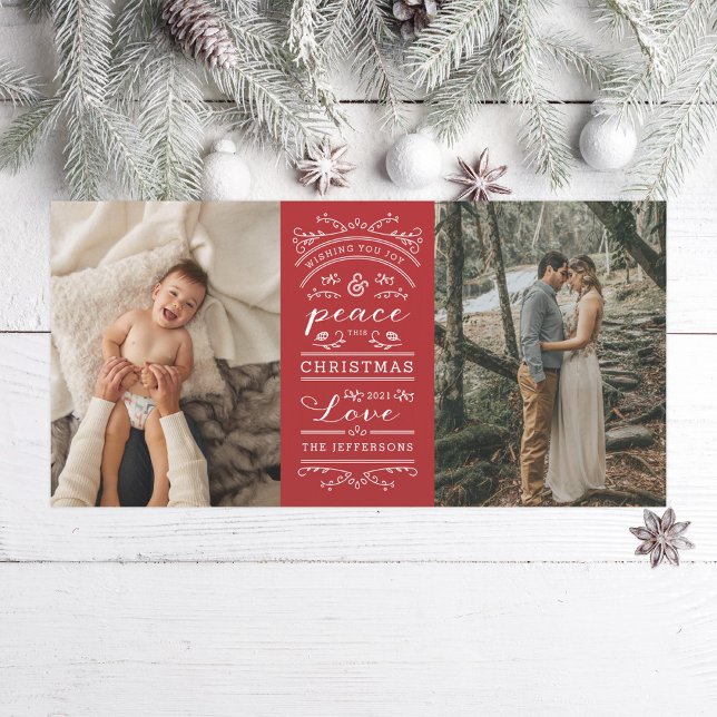 Typography Red Joy and Peace this Christmas Photo Holiday Card (Creator Uploaded)