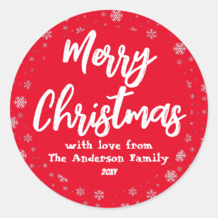 Typography Red White Minimal Modern Christmas Classic Round Sticker