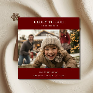 Typography Religious Glory To God Fun Photo Red Holiday Card
