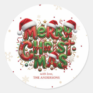 Typography Retro Merry Christmas Family Stickers