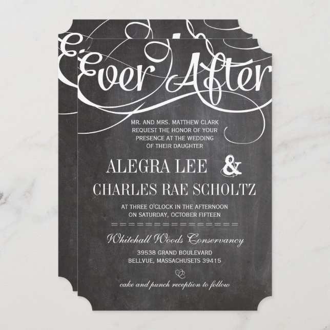 Typography Rustic Chalkboard Ever After Chalkboard Invitation (Front/Back)