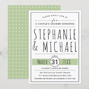 Typography sage green wedding couple's shower invitation