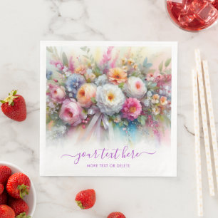 Typography Script Floral Roses Your Custom Text Napkin