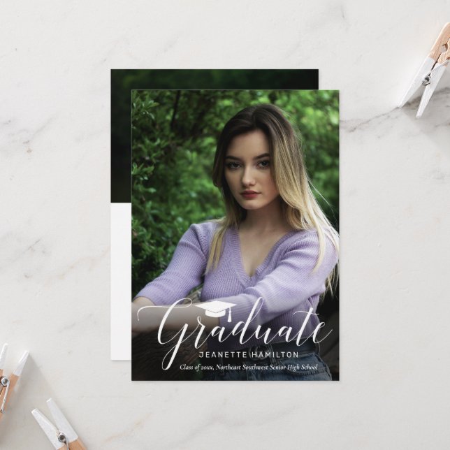 Typography Script Front/Back Photo Graduation Invi Invitation (Front/Back In Situ)