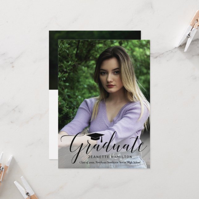 Typography Script Front/Back Photo Graduation Invitation (Front/Back In Situ)