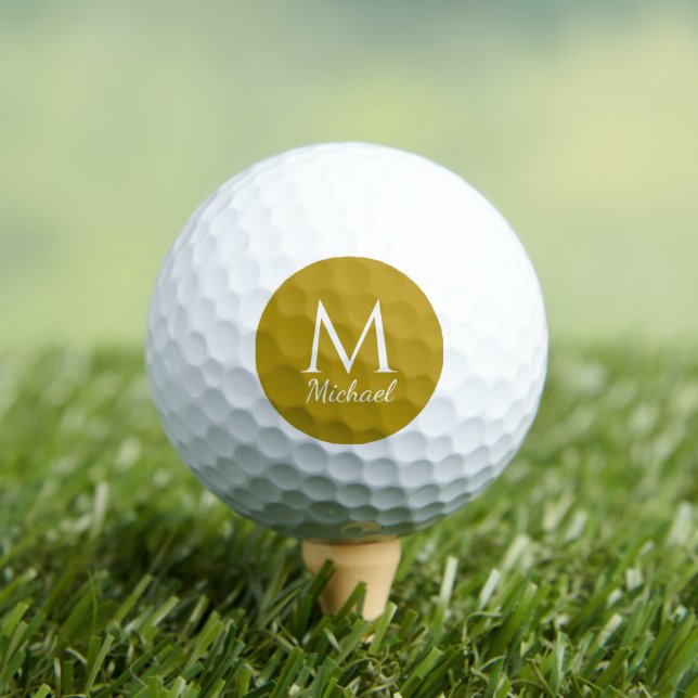 Typography Script Gold 3 Pack Name Monogrammed Golf Balls (Insitu Tee)