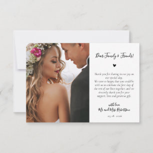 Typography Script Heart 4 Photo Collage Wedding Thank You Card
