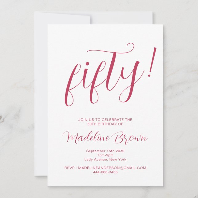 Typography Script Magenta 50th Birthday Invitation (Front)