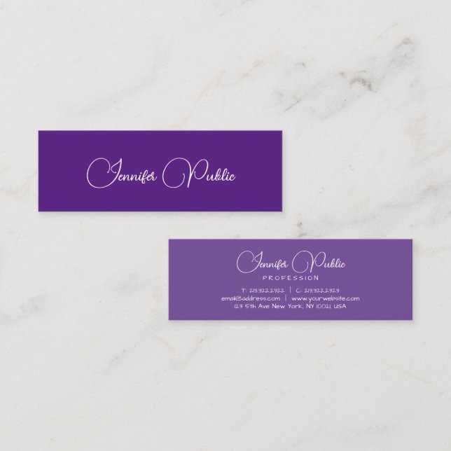 Typography Script Modern Simple Template Purple Mini Business Card (Front/Back)