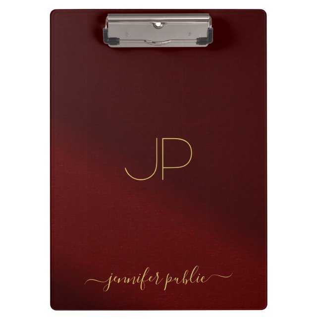 Typography Script Name Stylish Gold Text Monogram Clipboard (Front)