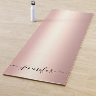 Typography Script Personalized Name Rose Gold Yoga Mat