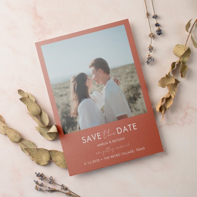 Typography Script Rust Photo Wedding Save the Date Magnetic Invitation (Creator Uploaded)