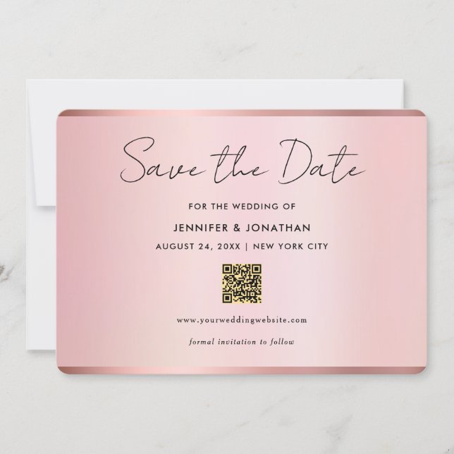 Typography Script Save The Date Chic Rose Gold (Front)