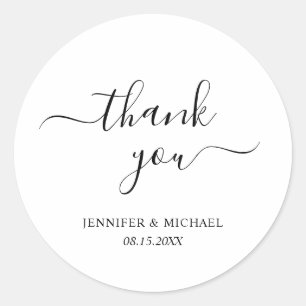 Typography Script Thank You Elegant Modern Simple Classic Round Sticker