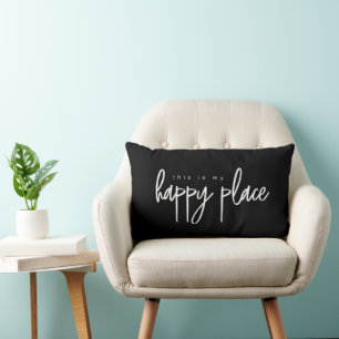 Typography Simple This is my Happy Place Modern  Lumbar Cushion