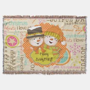 Typography Snowmen Merry Everything Holiday Throw Blanket