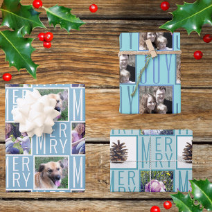 Typography Square Photos Chic Icy Light Blue Wrapping Paper Sheet