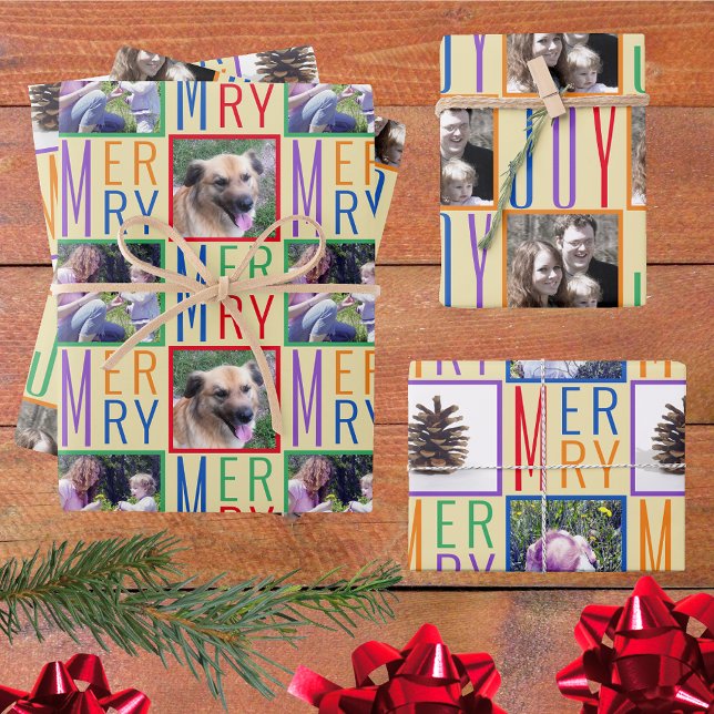 Typography Square Photos Colourful Rainbow Colours Wrapping Paper Sheet (Creator Uploaded)