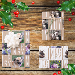 Typography Square Photos Neutral Colours Wrapping Paper Sheet