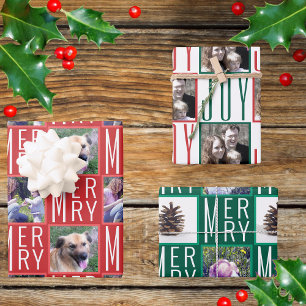 Typography Square Photos Traditional Colours Wrapping Paper Sheet