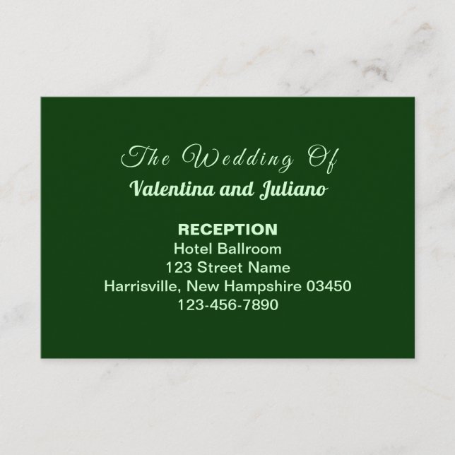 Typography Style Dark Green Wedding Reception Enclosure Card (Front)