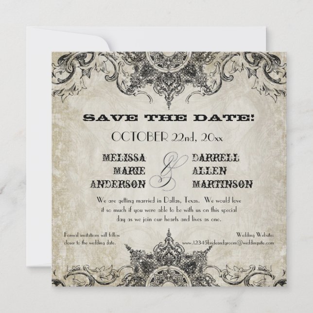Typography Style Engravers Fonts Swirl Flourishes Save The Date (Front)